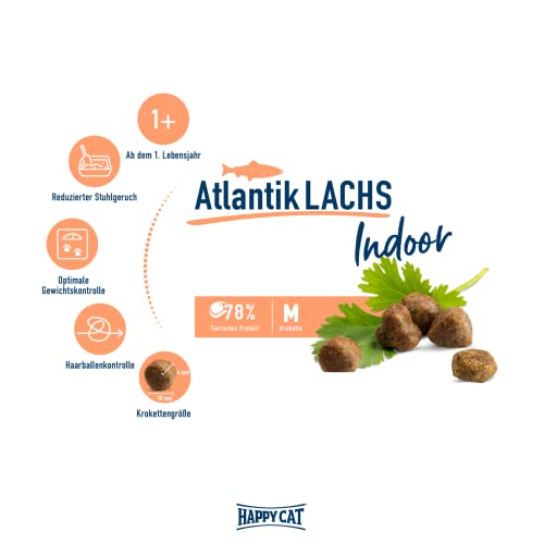 Happy Cat 70588 - Indoor Adult Atlantik Lachs - Katzen-Trockenfutter für ausgewachsene Katzen und Kater - 1,3 kg Inhalt