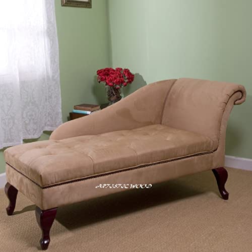 Image of Velvet Left Arm Chaise Lounge Storage Couch Luxury for Offices, Bedroom, Living Room (Tan)