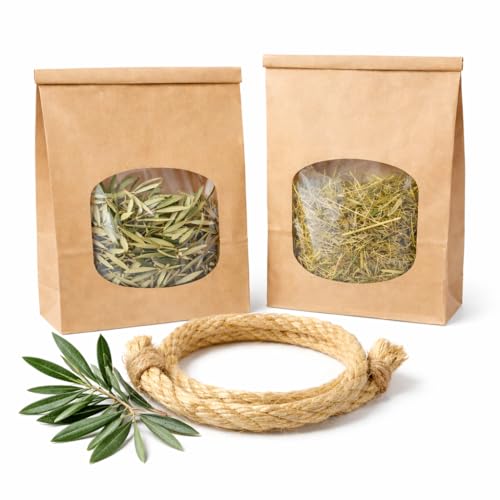 Genérico Pack de enriquecimiento y forrajeo Olivo Fresco, heno y Cuerda de sisal para,Agapornis, periquitos,cotorras y Loros Toda Clase de Aves