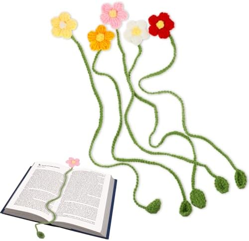 Handmade Crochet Flower Bookmarks - 5 Pack Colorful Cotton Book Page Holders