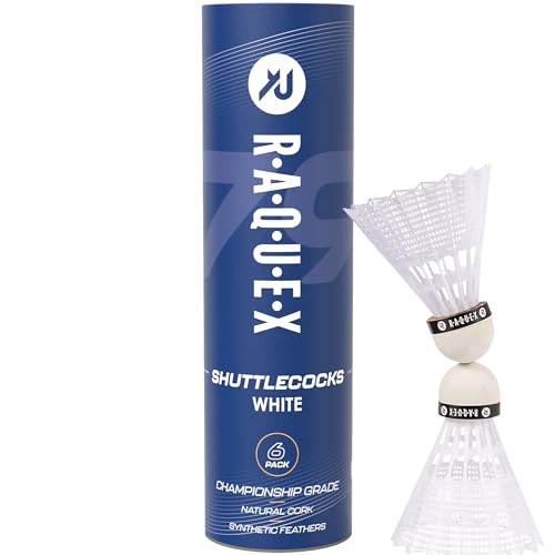 Raquex Volants de Badminton en Plumes de Nylon Tube de 6 Volants en liège Naturel – Trois Options de Vitesse – Volants Blancs ou Jaunes –Volants de...