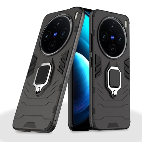 Image of Pikkme Vivo X100 5G Back Cover | D5 Tough Armor Bumper | 360 Protection Case | Ring Holder Stand Case for Vivo X100 5G (Black)