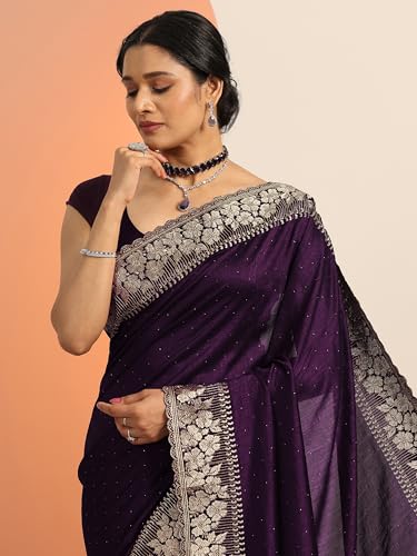 Image of Libas Embellished Silk Blend Saree for Women With Unstitched Blouse Piece | Traditional Saree for Festive & Wedding
