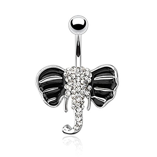 BodyJ4You Crystal Elephant Belly Button Ring 14G Curved Barbell Piercing Bar