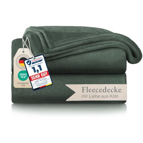Blumtal Kuscheldecke flauschig - Oeko-TEX zertifizierte Fleecedecke 150x200 cm - Wohndecke 150x200 cm - Decke Couch Wohn- & Kuscheldecke - Flauschdecke/Wohnzimmer Decke - Kuscheldecke Dunkelgrün