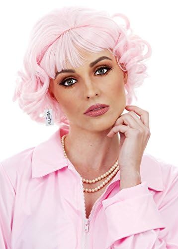 ALLAURA Compatible with Pink Ladies Costume – Short Curly Pink Wig for Women – 50s Character Wig for Grease Cosplay, Retro Parties, Themed Events, Halloween, Rockabilly, Vintage Looks