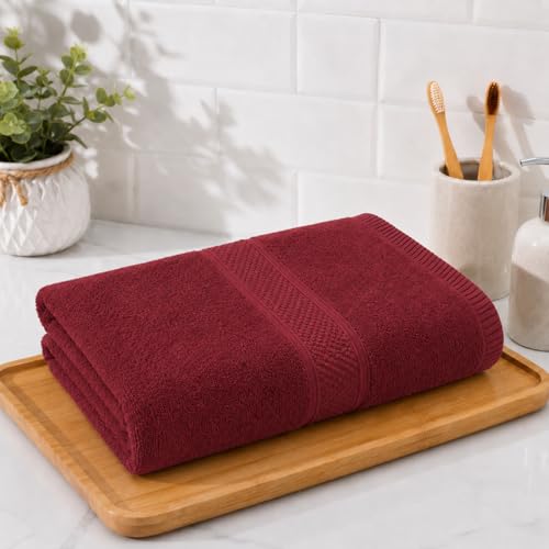 Image of 100% Pure Cotton Bath Towel for Men & Women | 380 GSM Ultra Soft, Highly Absorbent & Quick Dry Bath Towel | Large 55 x 28 Inch Matty Terry Towel for Bathroom, Gym, Travel & Daily Use | Wine