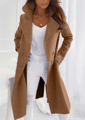 chouyatou Women's Winter Double Breasted Notch Lapel Wool Coat Business Casual Midi Long Wool Blend Overcoat2