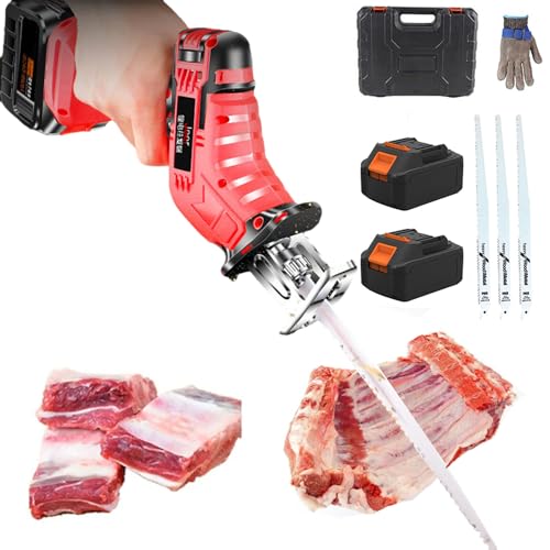 Sierra Para Huesos De Carne De Res Y Pavo, Sierra Alternativa Eléctrica Con 2 Baterías De 48 V 3000 mAh + Hoja De Sierra De 3 Piezas, Corte Rápido De Carne, Huesos Y Alimentos Congelados
