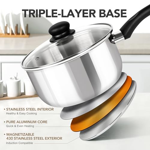 Cacerola de acero inoxidable MICHELANGELO de 6 piezas con triple base y mangos de baquelita 3