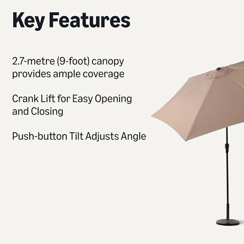 Amazon Basics Patio Umbrella, Crank Lift and Push Button Tilt, 274 cm, Tan image 4