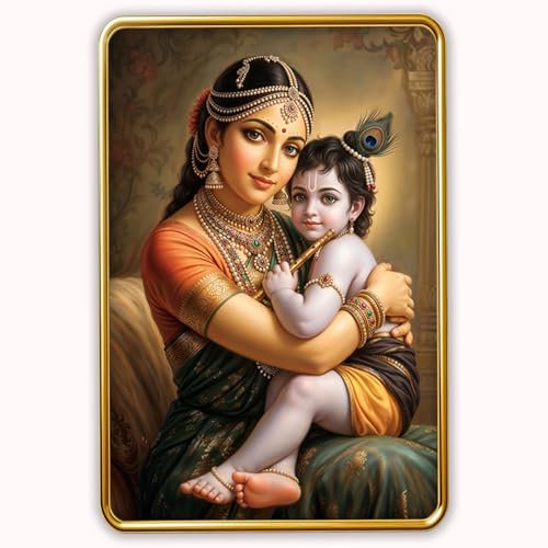 Image of Dharvika Innovations Kanha Maa Yashoda WIth Bal Krishna photo frame for pregnant women with golden Slim, Sparkle Coated Lamination frame 1867 30 x 45 cm (Design 2)