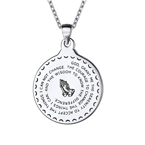 U7 925 Sterling Silver Coin Medal Praying Hands Necklace Chain 20