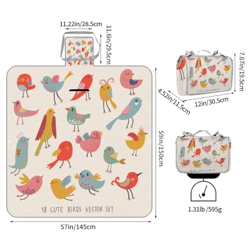 Shimoshe Picnic Blankets 57”x 59”, Colorful Bird Prints Waterproof Sandproof Picnic Mat Lightweight Foldable Beach Blanket for Camping Park Grass Beach Outdoor Blanket