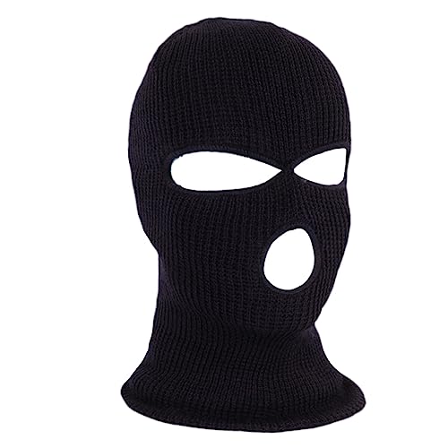 Kids 3 Hole Knitted Balaclava - Warm and Stylish Ski Face Mask for Cold Weather Black