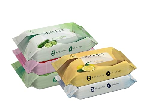 Image of Premier Daily Cleansing Facial Wet Wipes (60 Sheets) | 10 Pulls per Pack, Set of 6 Assorted Wipes | Gentle and Moisturizing for Skin | Perfect for Travel, Daily Use, and Quick Clean-ups on the Go