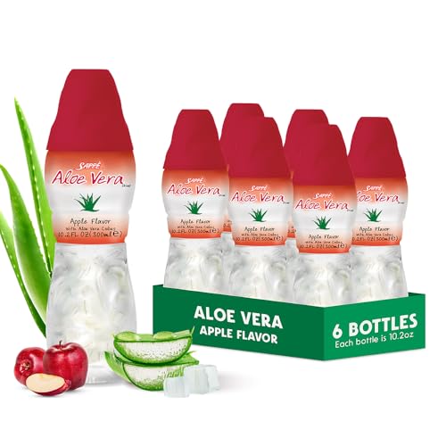 Aloe vera juice (Apple flavored) with bigger chunks pure aloe pulp (6 Packs) Plant based juice great for hydration and contains large aloe pulp. It is healthy for adults and kids