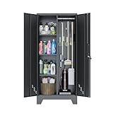 VASAAOSD 61' Broom Closet Storage, Metal Storage with Pegboard, Utility Cabinets for Brooms & Mops, Cleaning Tool Cabinets for Laundry Room, Garage, Bathroom