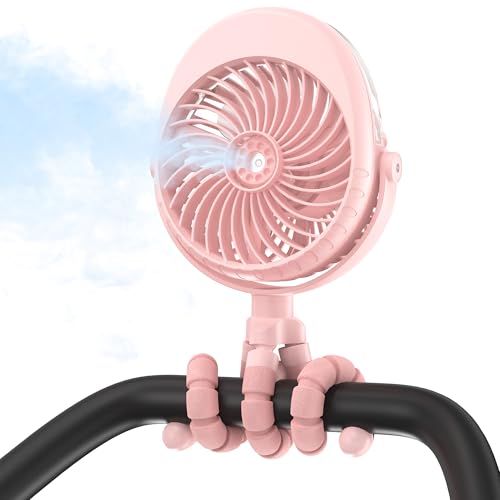 Image of 2025 Upgarded 4000mAh Misting Baby Stroller Fan, Rechargeable Battery Operated,Max 15Hrs Cooling,50ml Portable Water Sprayer Misting Fan with Flexible Tripod Clip on Car Seat Crib Treadmill Bunk Bed