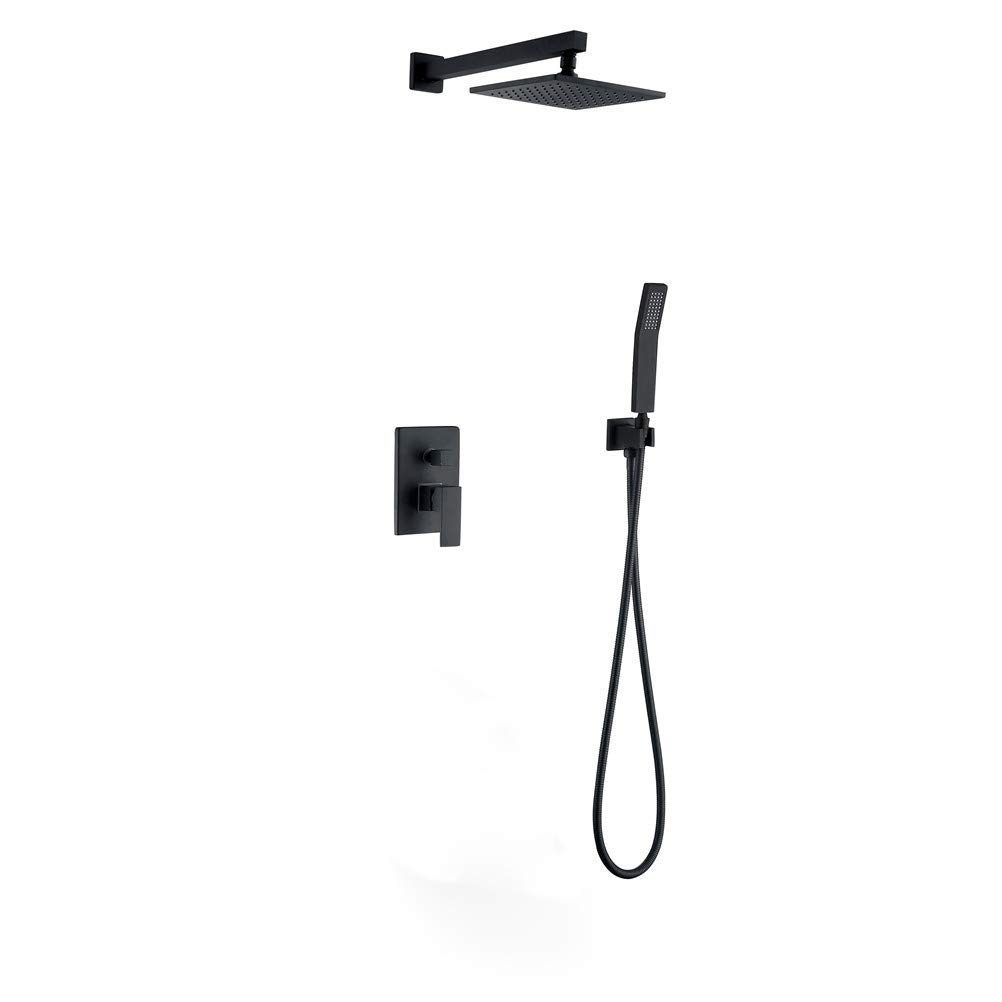 GLJTUO Shower Faucet Rainfall Brass Set Black Square 8" Rainfall Shower Mixer tap Bathroom Bathtub Faucet Waterfall Bath Solid Brass Shower System, B Decoration,E
