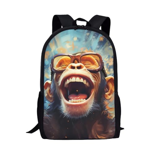 Funny Monkey School Backpack For Girls Boys Kids,Lightweight Elementary Student Bookbag Perfect for Back to School