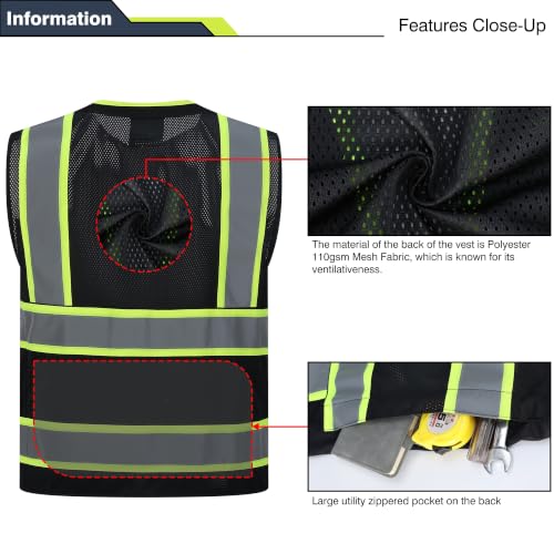 Image of Gasoline Class 2 High Visibility Reflective Safety Vests Women & Men | With 15 Pockets And Zipper Front,Meets Ansi /Isea Standards