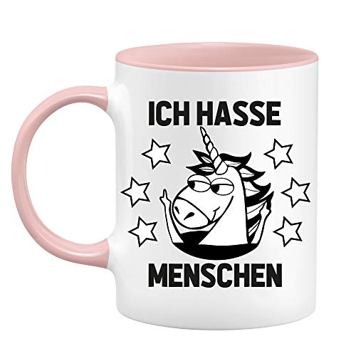Einhorn Tasse Ich Hasse Menschen – lustige Kaffeetasse – witzige Tassen mit Sprüchen – Geschenk für Kollegin – Rosa - 2