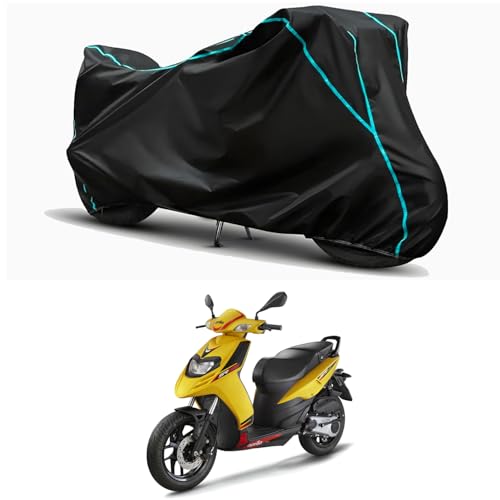 Image of Waterproof Bike Body Cover Compatible for | Aprilia SR 125 STD | Taffeta Fabric, Sky Piping Design, Bottom Elastic Fit | Dustproof, Sun UV & Rain Protection for All Weather.
