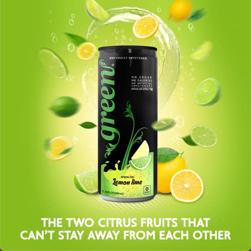 Green Lemon Lime - Sugar Free, No Calories, Naturally Sweetened with 100% Stevia Leaf Extract, Carbonated Soda, 12 Fl Oz each can - Pack of 12