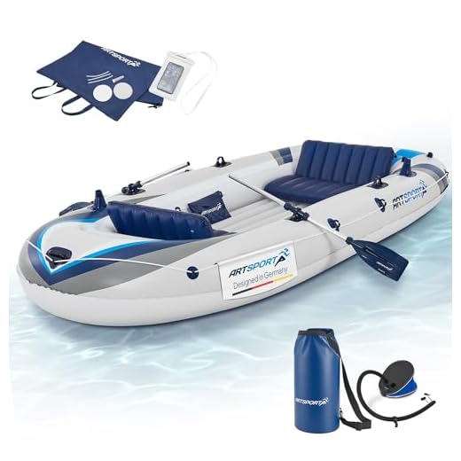 ArtSport Schlauchboot 3,20 m für 4 Personen — Paddelboot aufblasbar mit 2 Sitzbänken — Ruderboot PVC mit Luftpumpe, Paddel, Tasche & Reparaturset