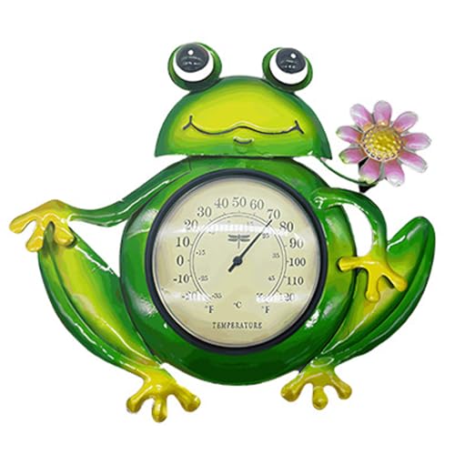 Grand thermomètre d'extérieur en forme de grenouille amusante et lisible en métal de cour