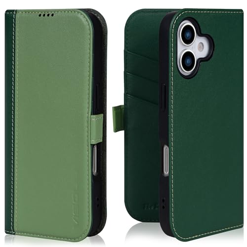 VISOUL iPhone 17 対応 ケース 手帳型 本革 アイフォン17 手帳型 MagSafe対応 スマホケース レザー カード収納 携帯カバー 横置きスタンド機能付き マグネット式 全面保護 柔軟なTPUカバー素材 アイホン17 ビリジアン・グリーン「サイドマグネット式」