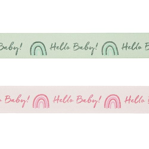 Halbach Seidenbänder Geschenkband Baby, 25mm x 16m, Schleifenband als Deko für Babyparty und zum Verpacken von Geschenken für Babyshower, Farbe: mint/grün