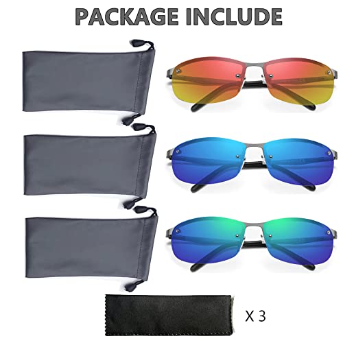 Image of 3 Pack Polarized Sunglasses for Men, Semi-Rimless Frame Driving Fishing Sun glasses UV400 Block Glare /Blue Light