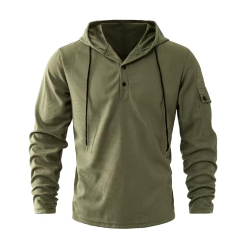 Mens Long Sleeve Waffle Shirts Hooded Hoodie Waffle Knit Tops Sweatshirt - image 1
