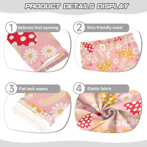 Mushrooms Daisies Girls Leggings,Workout Leggings for Girls Toddler Athletic Leggings Size for 3-10T3