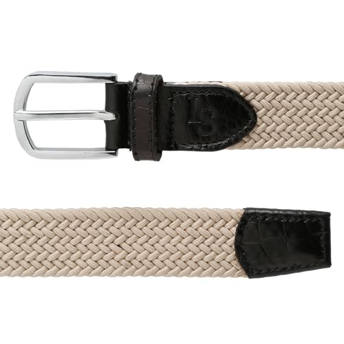 Image of LOUIS STITCH Men's Braided Elastic Stretch Belt with Leather Tipped End Stretchable Canvas Waist Band for Men Women Boys Girls Unisex (Width 3 cm) (BE-EL)