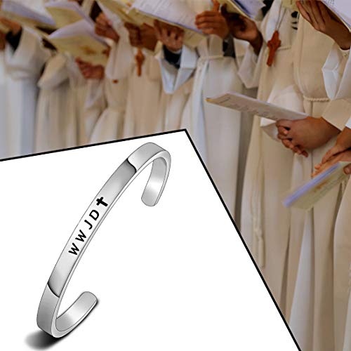 Wusuaned Religious Jewelry Wwjd Cross Cuff Bracelet Bangle First Communion Gift (Wwjd Cuff Bracelet Silver) #TOP6