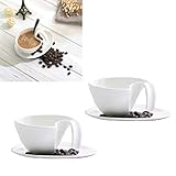 Die Kaffeetasse und der Griff sind einstückig geformt, und das gebogene Rillendesign am Griff ist bequem zu halten. Das Rillendesign des Bechers ist praktisch, um den Rührlöffel zu halten und nicht abzurutschen.