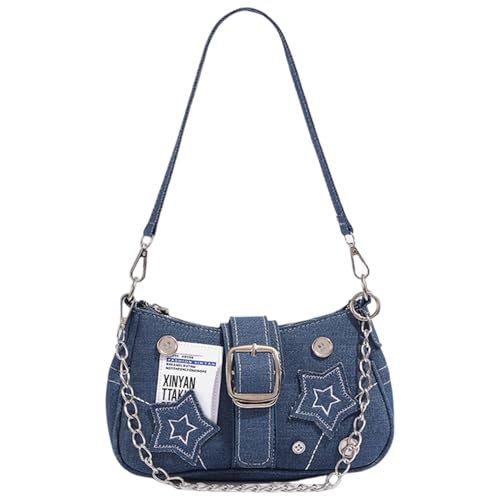 Y2k Geldbörse Y2k Schultertasche mit Kette & Stern Dekor Canvas Vintage Geldbörse Große Kapazität Goth Tasche für Frauen