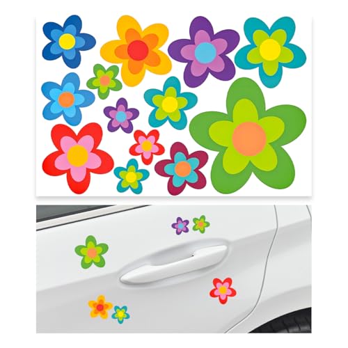 KVAEY Flowers Car Stickers Set, Self Adhesive Daisy Flower Label Stickers for Car Body Mirror Window, Waterproof Hippie Stickers for Car Scooter Laptop Decoration, Car Accessories (Style F)