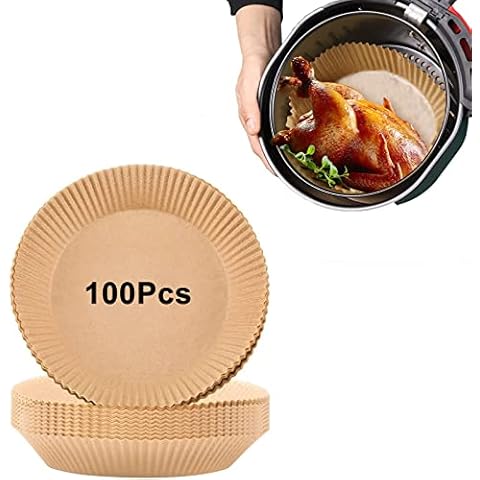 Air Fryer Liner Disposable Paper Liner Baking Paper for Air Fryer Home Use, Non-Stick Baking Paper Food Grade Parchment Paper Liners for Baking Roasting Microwave (100, 6.3inch) Cover