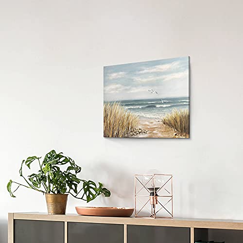 Double Trees Beach Canvas Wall Art Bedroom: Living Room Modern Abstract Ocean Picture Relaxing Coastal Seascape Gold Foil Painting Nature Seashore Artwork Sea Scene Print 24X18 For Home Office #TOP3