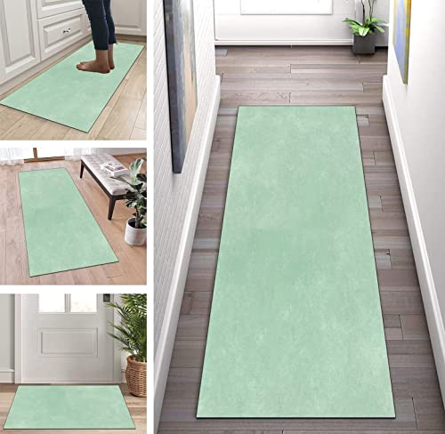 Alfombra de cocina lavable, antideslizante, color verde claro, 60 x 300 cm, versátil alfombra de pasillo para pasillo, dormitorio, comedor, poliéster duradero, se vende por metros
