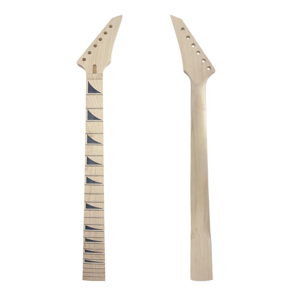 Manico per chitarra elettrica, 24 tasti, 65 cm, tastiera in legno d'acero, per chitarra Floyd Rose, dado di bloccaggio fai da te, pinna di squalo, intarsio di ricambio (bullone sul tallone