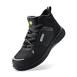 FitVille Extra Weit Arbeitsstiefel Herren Sicherheitsstiefel rutschfest Knöchelhoch Stahlkappenschuhe Wasser- und ölabweisende Arbeits- & Berufsschuhe sportlich Schutzschuhe Schwarz 49 EU X-Weit