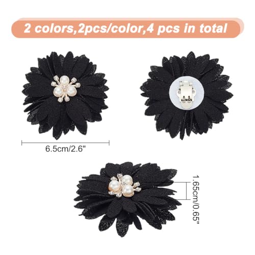 4pcs 2-Color Flower Shoe Clips - Detachable Shoe Buckle Clips with Glass Rhinestone & ABS Plastic Imitation Pearls