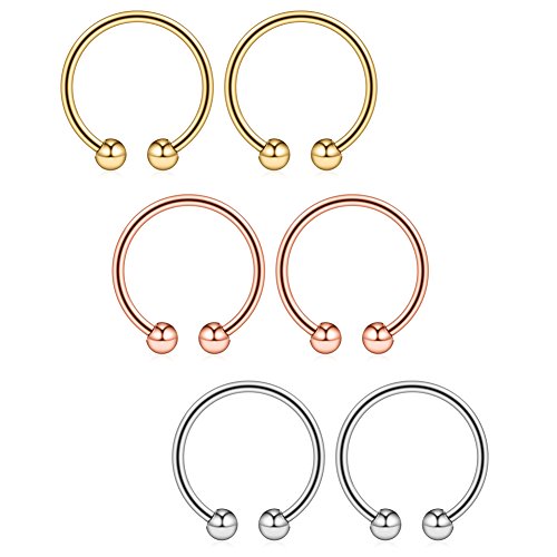 Ruifan 6PCS 316L Surgical Steel Non-Piercing Fake Faux Clip On Septum Nose Hoop Ring Body Jewelry Piercing Unisex 20 Gauge 5/16