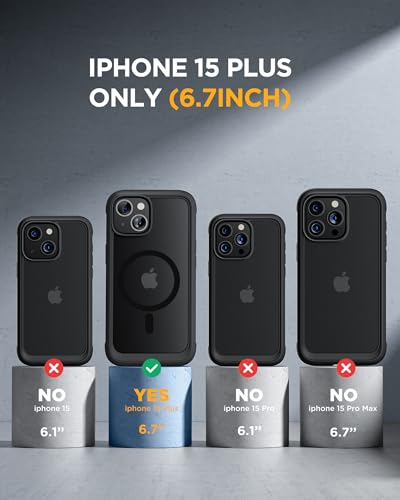 Image of Miracase Magnetic for iPhone 15 Plus Case 6.7'' [Compatible with Magsafe] only for 15 Plus Phone Case Cover with Built-in 9H Tempered Glass Screen Protector,Magnetic Frosted Black