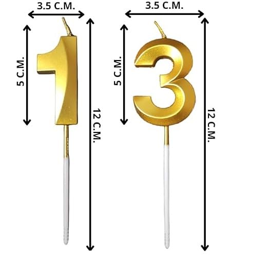 Image of ToyUniverse Number 13 Gold Candle - Metallic Gold 3D Candle for Thirteenth Birthday, Anniversary, Surprise Party Cake Decoration (Pack of 2)